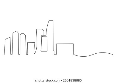 Continuous one line drawing of Building architecture. Single line drawing illustration of Smart building architecture. Real estate concept vector art. Doodle line illustration.