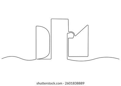 Continuous one line drawing of Building architecture. Single line drawing illustration of Smart building architecture. Real estate concept vector art. Doodle line illustration.