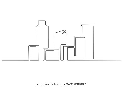 Continuous one line drawing of Building architecture. Single line drawing illustration of Smart building architecture. Real estate concept vector art. Doodle line illustration.