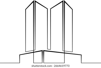 Logotipo continuo del edificio del dibujo de una línea. Diseño lineal. Símbolo de la casa. Una línea continua aislada ilustración mínima. No AI.