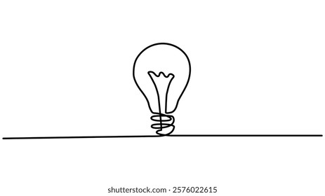 Continuous one line drawing bulb lamp vector illustration, Plant inside Lightbulb in  Continuous one line drawing. Creative concept of Eco energy