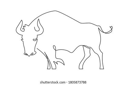 Continuous one line drawing of bull symbol of the Chinese New Year. 2021, the year of the bull.