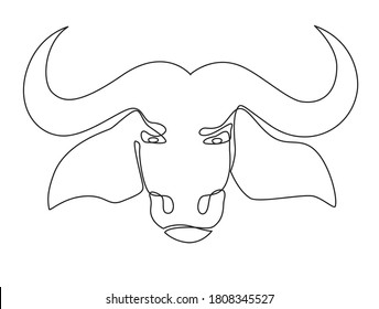 Continuous one line drawing of bull symbol of the Chinese New Year. 2021, the year of the bull. Minimalistic contour illustration.