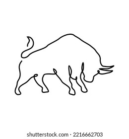 Continuous one line drawing bull cow vector