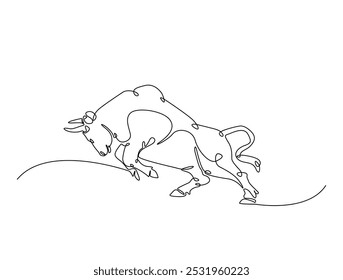 Continuous one line drawing of bull with white background. Buffalo single line art vector illustration. Editable vector. 
