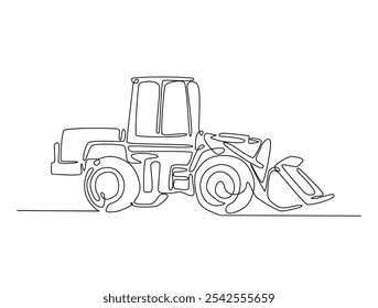 desenho contínuo de uma linha de Bulldozer Construção de equipamentos pesados. Ilustração vetorial de arte de linha única Bulldozer. Vetor editável. 
