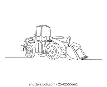 desenho contínuo de uma linha de Bulldozer Construção de equipamentos pesados. Ilustração vetorial de arte de linha única Bulldozer. Vetor editável. 
