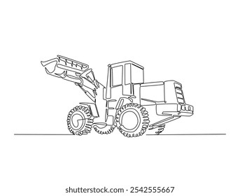 desenho contínuo de uma linha de Bulldozer Construção de equipamentos pesados. Ilustração vetorial de arte de linha única Bulldozer. Vetor editável. 
