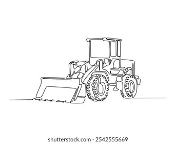 desenho contínuo de uma linha de Bulldozer Construção de equipamentos pesados. Ilustração vetorial de arte de linha única Bulldozer. Vetor editável. 
