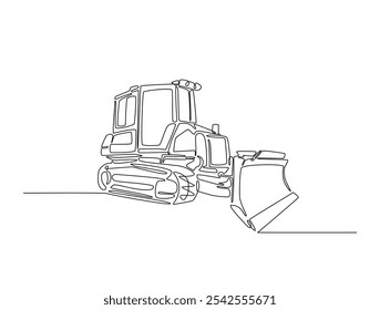 desenho contínuo de uma linha de Bulldozer Construção de equipamentos pesados. Ilustração vetorial de arte de linha única Bulldozer. Vetor editável. 
