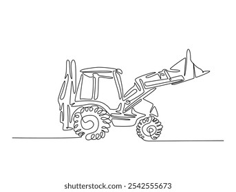 desenho contínuo de uma linha de Bulldozer Construção de equipamentos pesados. Ilustração vetorial de arte de linha única Bulldozer. Vetor editável. 
