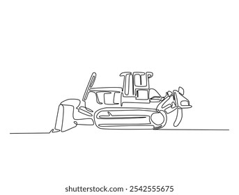 desenho contínuo de uma linha de Bulldozer Construção de equipamentos pesados. Ilustração vetorial de arte de linha única Bulldozer. Vetor editável. 
