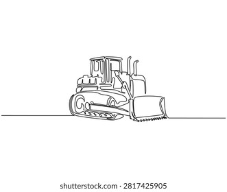 Continuous one line drawing of bulldozer heavy construction vehicle. One line drawing illustration of bulldozer. Bulldozer industrian vehicle concept single line. Editable outline
