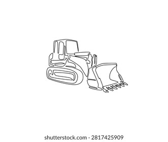 Continuous one line drawing of bulldozer heavy construction vehicle. One line drawing illustration of bulldozer. Bulldozer industrian vehicle concept single line. Editable outline
