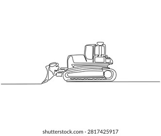 Continuous one line drawing of bulldozer heavy construction vehicle. One line drawing illustration of bulldozer. Bulldozer industrian vehicle concept single line. Editable outline
