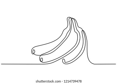 Continuous one line drawing. Bunch Bananas fruits. Vector illustration