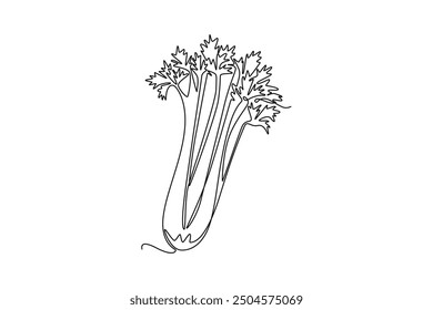 Continuous one line drawing bunch healthy freshness organic green celery for farm logo identity. Fresh marshland plant concept for vegetable icon. Single line draw design vector graphic illustration