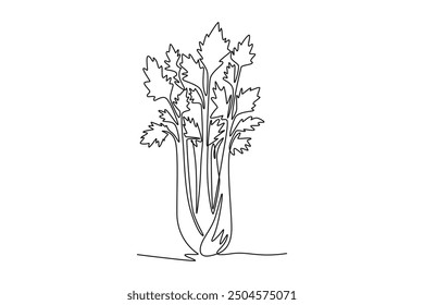 Continuous one line drawing bunch healthy organic raw green celery for harvesting logo identity. Fresh marshland plant concept for vegetable icon. Single line draw design vector graphic illustration