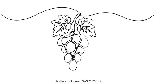 Continuous one line drawing of a bunch of grapes,  representing elegance and natural sweetness, line art style vector illustration, Bunch of grapes. Minimalist line drawing, one continuous line, pro.