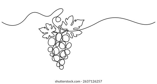 Continuous one line drawing of a bunch of grapes,  representing elegance and natural sweetness, line art style vector illustration, Bunch of grapes. Minimalist line drawing, one continuous line, pro.
