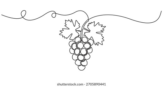 Desenho contínuo de uma linha de um cacho de uvas, representando elegância e doçura natural, ilustração vetorial estilo arte linha, Bunch de uvas. Desenho de linha minimalista, uma linha contínua, pro.