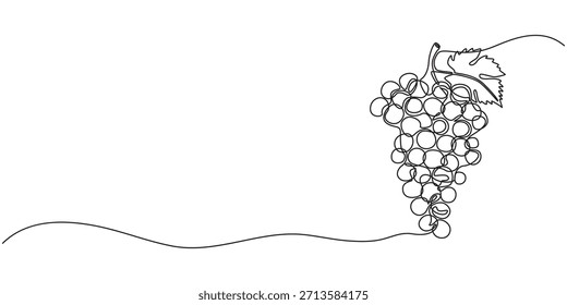 Continuous one line drawing of a bunch of grapes, representing elegance and natural sweetness, line art style vector illustration, Bunch of grapes. Minimalist line drawing, one continuous line, pro.