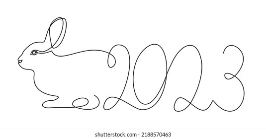 Continuous one line drawing of Bunny symbol of 2023 year. simple linear style for winter design greeting card and web banner. Vector illustration