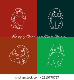 Dibujo continuo de una línea del símbolo Bunny de 2023 año. Silhouette de conejo con orejas en estilo lineal simple para tarjetas de bienvenida de diseño invernal y banner web. Ilustración de Doodle Vector