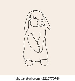 Continuous one line drawing of Bunny symbol of 2023 year. Fluffy rabbit silhouette with ears in simple linear style for winter design greeting card and web banner. Doodle Vector illustration