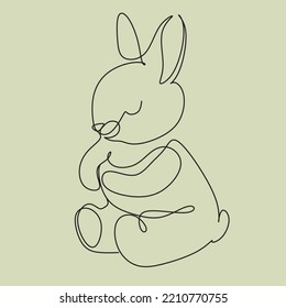 Continuous one line drawing of Bunny symbol of 2023 year. Fluffy rabbit silhouette with ears in simple linear style for winter design greeting card and web banner. Doodle Vector illustration