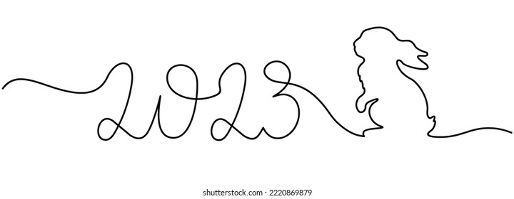 Continuous one line drawing of Bunny symbol of 2023 year. Rabbit silhouette with ears in simple linear style for greeting card and web banner. Doodle bunny, minimalist design. Vector illustration