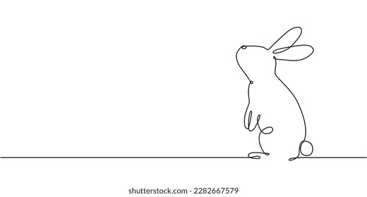 Dibujo continuo de una línea de conejito. Silhouette de conejo con orejas en un sencillo estilo minimalista para la pancarta web del Festival de Pascua y Mid-Otoño. Trazo editable. Ilustración del vector lineal