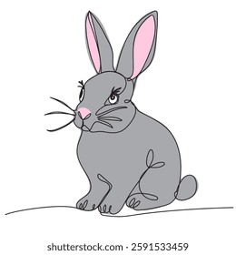 Continuous one line drawing of Bunny or Rabbit. Line art vector minimalist hand drawn illustration