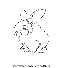 Continuous one line drawing of bunny. Cute rabbit silhouette with ears in simple minimalistic style Vector illustration