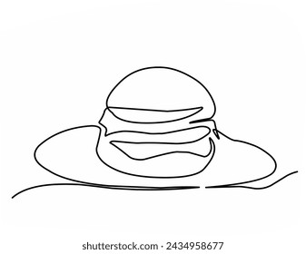 Continuous one line drawing burger. Big Hamburger Fast food. Simple line illustration.