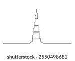 Continuous one line drawing of Burj khalifa vector illustration