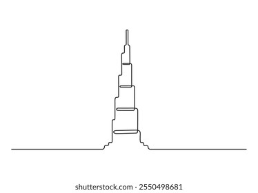 Desenho contínuo de uma linha da ilustração do vetor de Burj khalifa