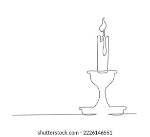 Continuous one line drawing of burning candle. Candle burn simple line art vector design.