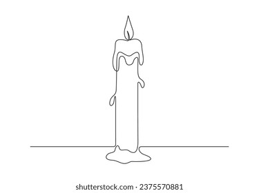 Continuous one line drawing of burning candle. Isolated on white background vector illustration. Stock illustration.