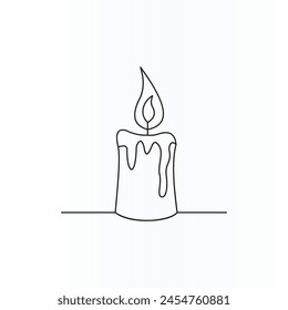Continuous one line drawing of burning fire candle vector image continuous line drawing of candle.