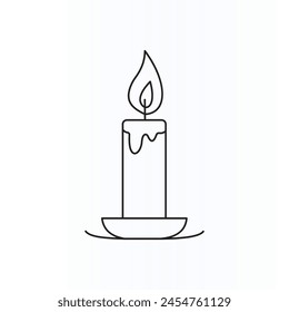 Continuous one line drawing of burning fire candle vector image continuous line drawing of candle.