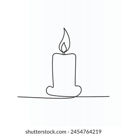 Continuous one line drawing of burning fire candle vector