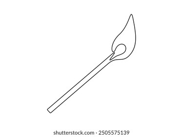 Continuous one line drawing of burning match with stick vector illustration
