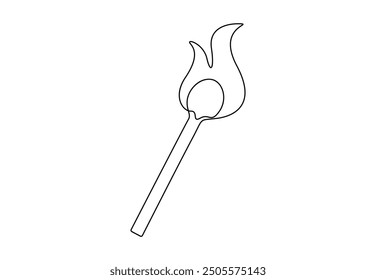 Dibujo continuo de una línea de fósforo en llamas con Ilustración vectorial de palo
