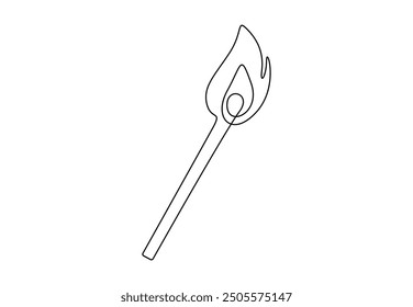 Continuous one line drawing of burning match with stick vector illustration
