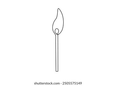 Continuous one line drawing of burning match with stick vector illustration