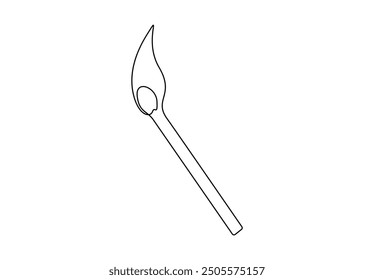 Continuous one line drawing of burning match with stick vector illustration