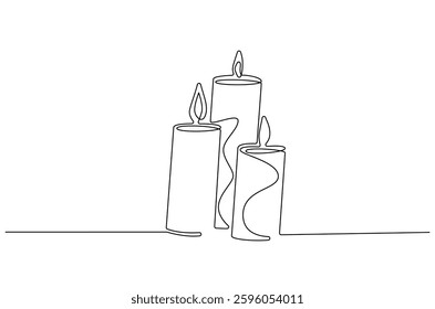 Continuous one line drawing of Burning candle. Single line drawing illustration of wax or candle. Home decoration and aromatic concept vector art. Doodle line illustration.