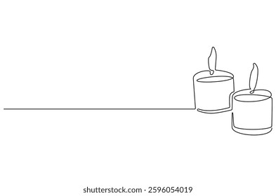 Continuous one line drawing of Burning candle. Single line drawing illustration of wax or candle. Home decoration and aromatic concept vector art. Doodle line illustration.