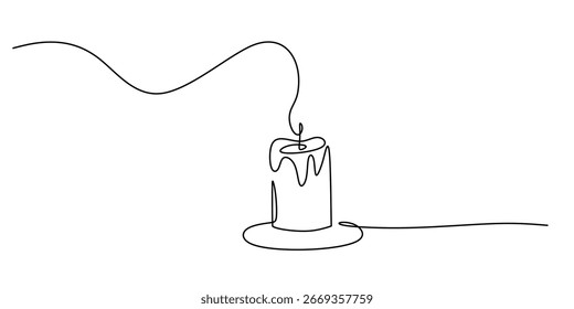 Continuous One Line Drawing of a Burning Candle with Flame. Vector outline design hand drawn with editable stroke eps 10.